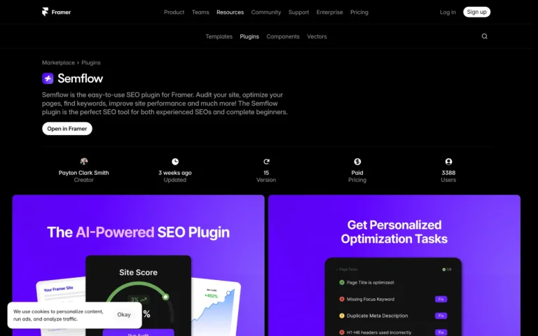 Semflow for Framer: AI-Powered SEO Audits, Tasks, and Keywords