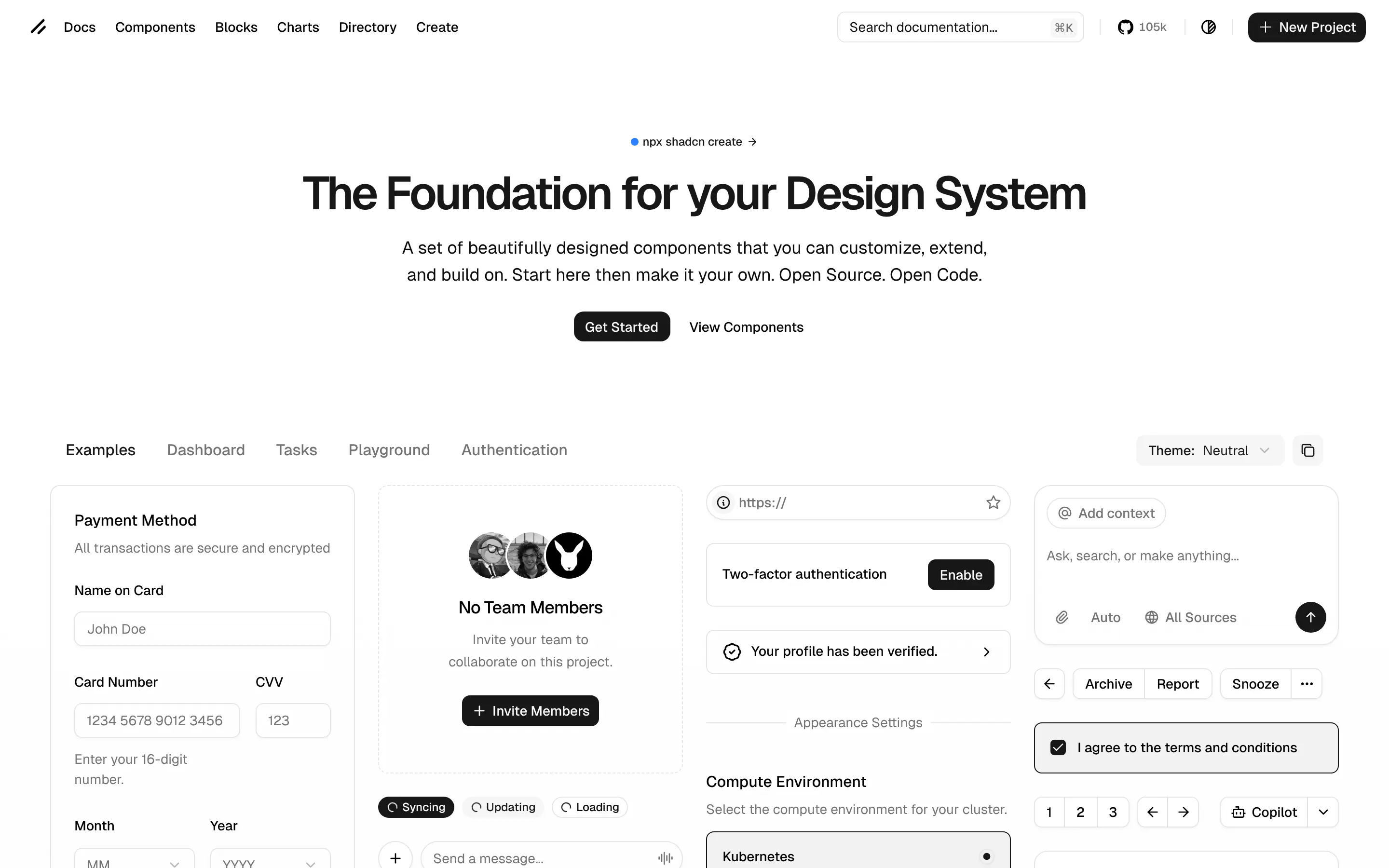 Design system dashboard interface with options and settings.