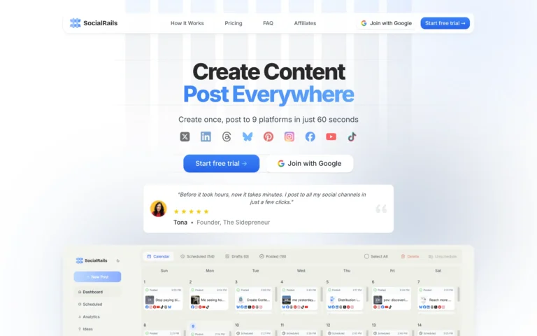 SocialRails: AI-Powered Social Media Scheduling Tool