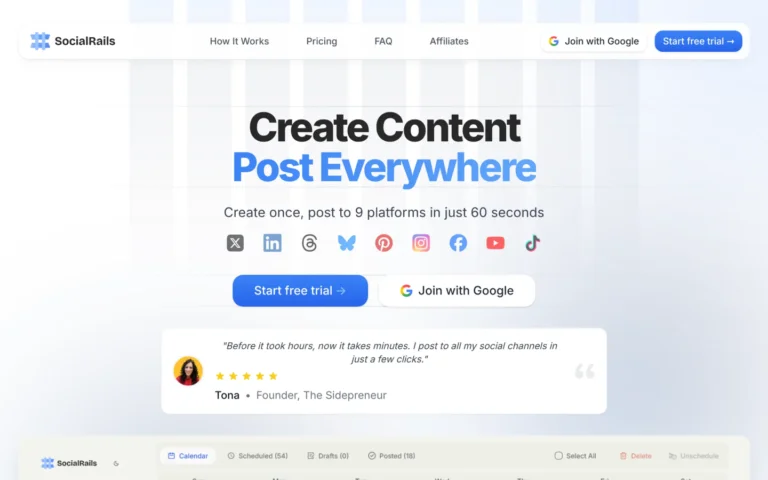 SocialRails platform for multi-channel content posting