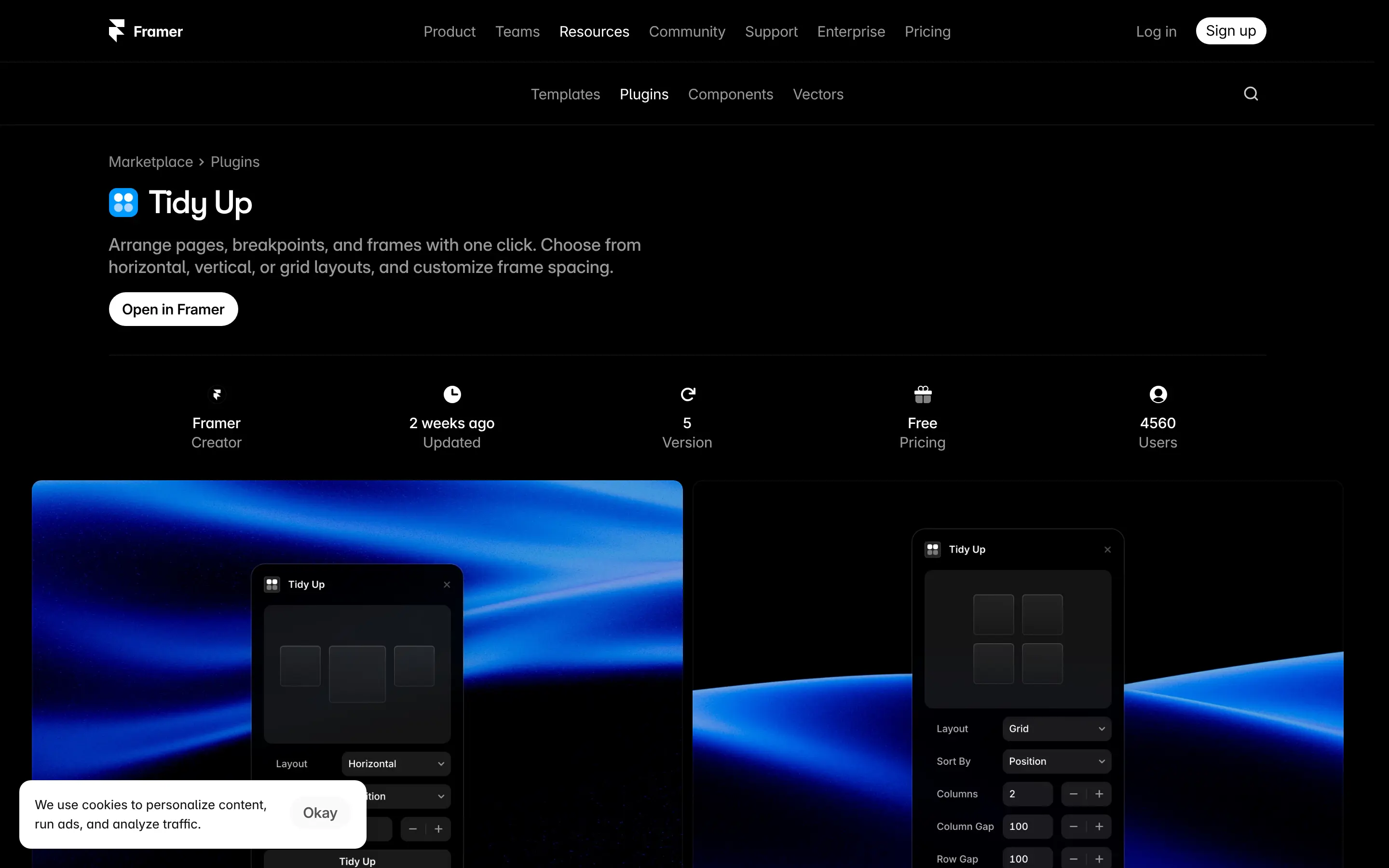 Framer Tidy Up plugin for layout customization.