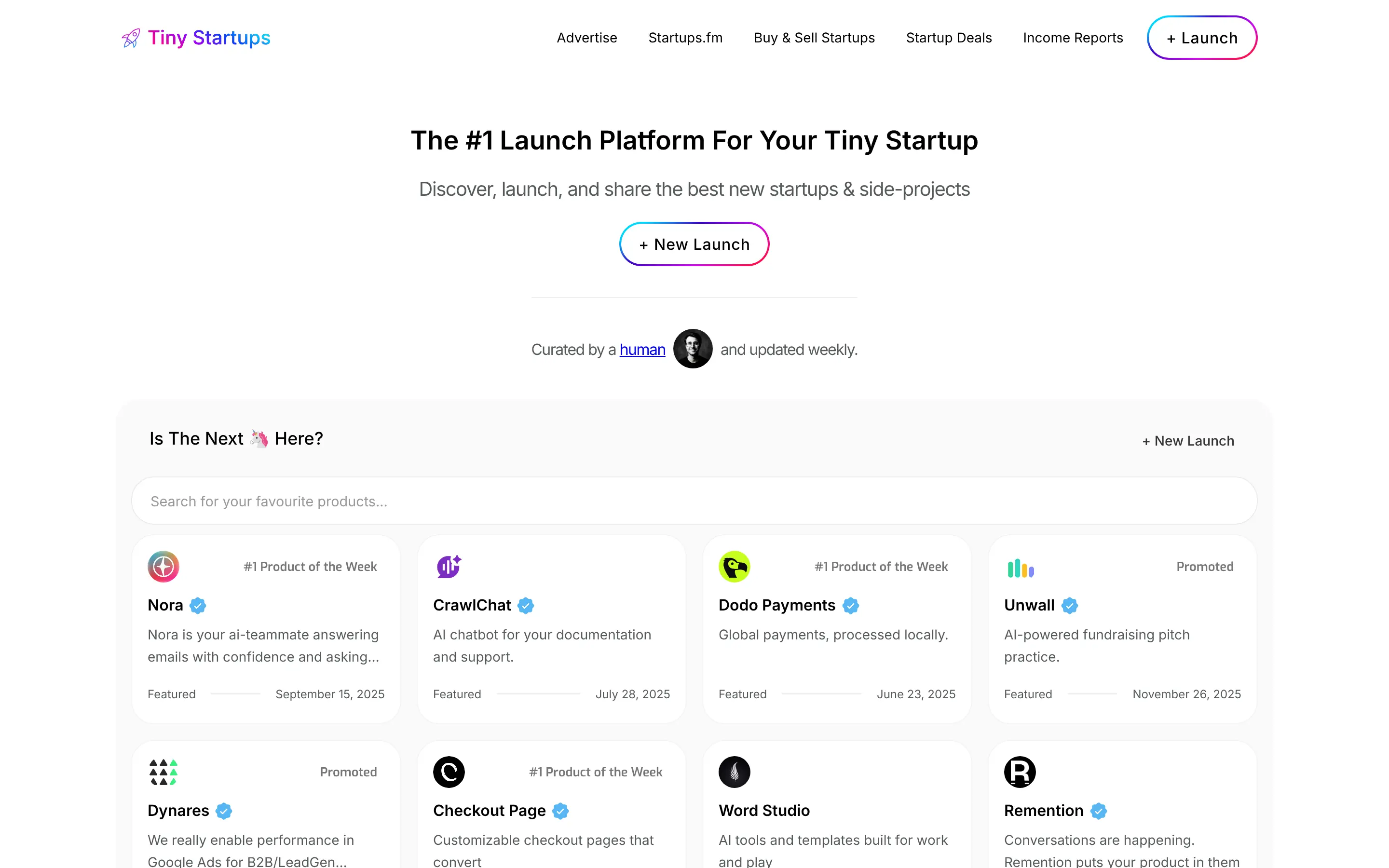 Tiny Startups platform for new ventures and launches