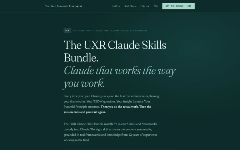 UXR Claude Skills Bundle offer page